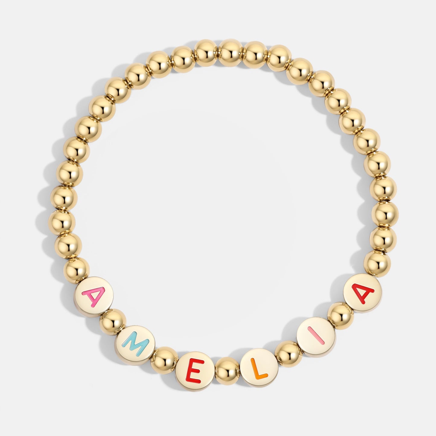 Custom Rainbow Letter Gold Disc Bead Bracelet