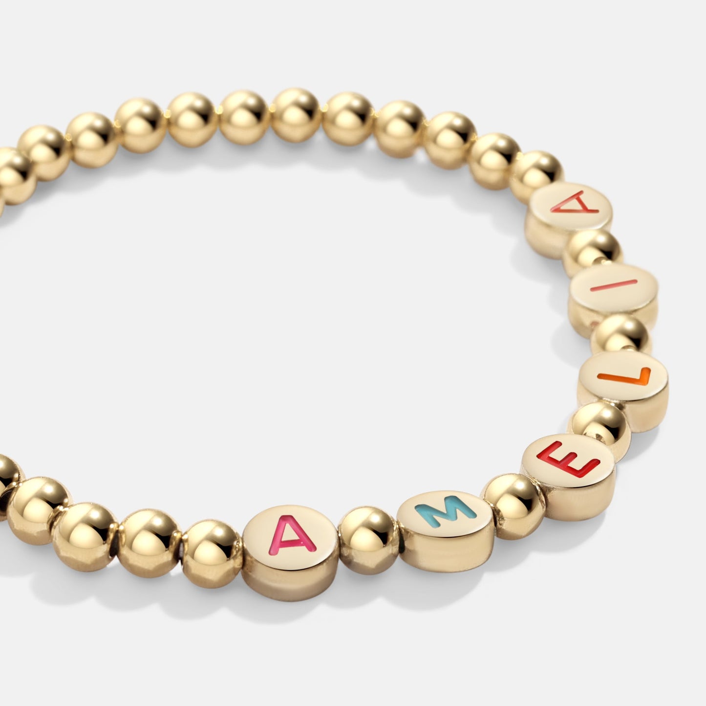 Custom Rainbow Letter Gold Disc Bead Bracelet