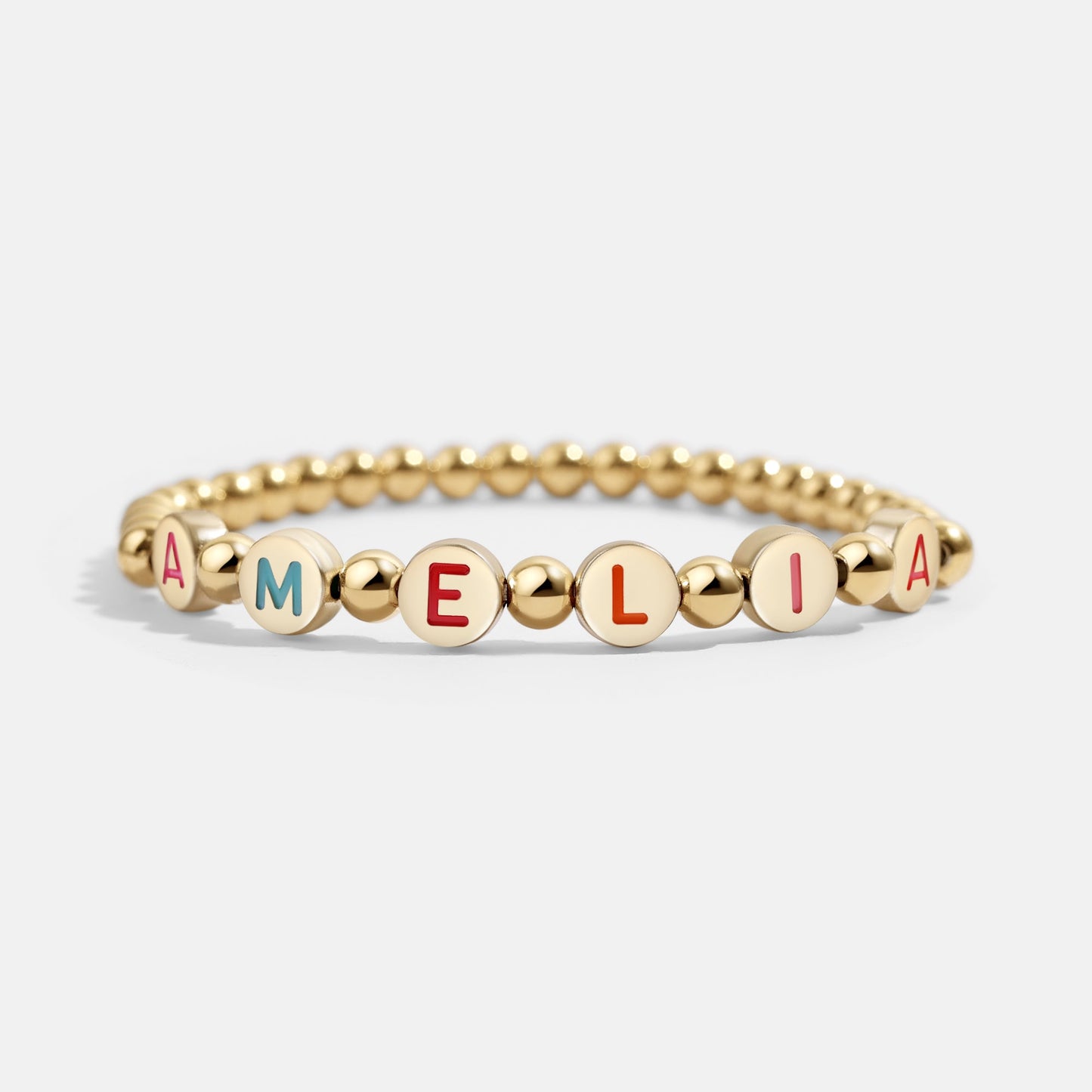 Custom Rainbow Letter Gold Disc Bead Bracelet