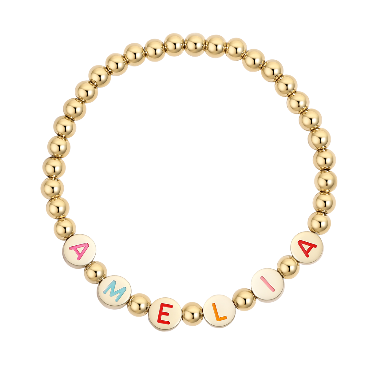 Custom Rainbow Letter Gold Disc Bead Bracelet