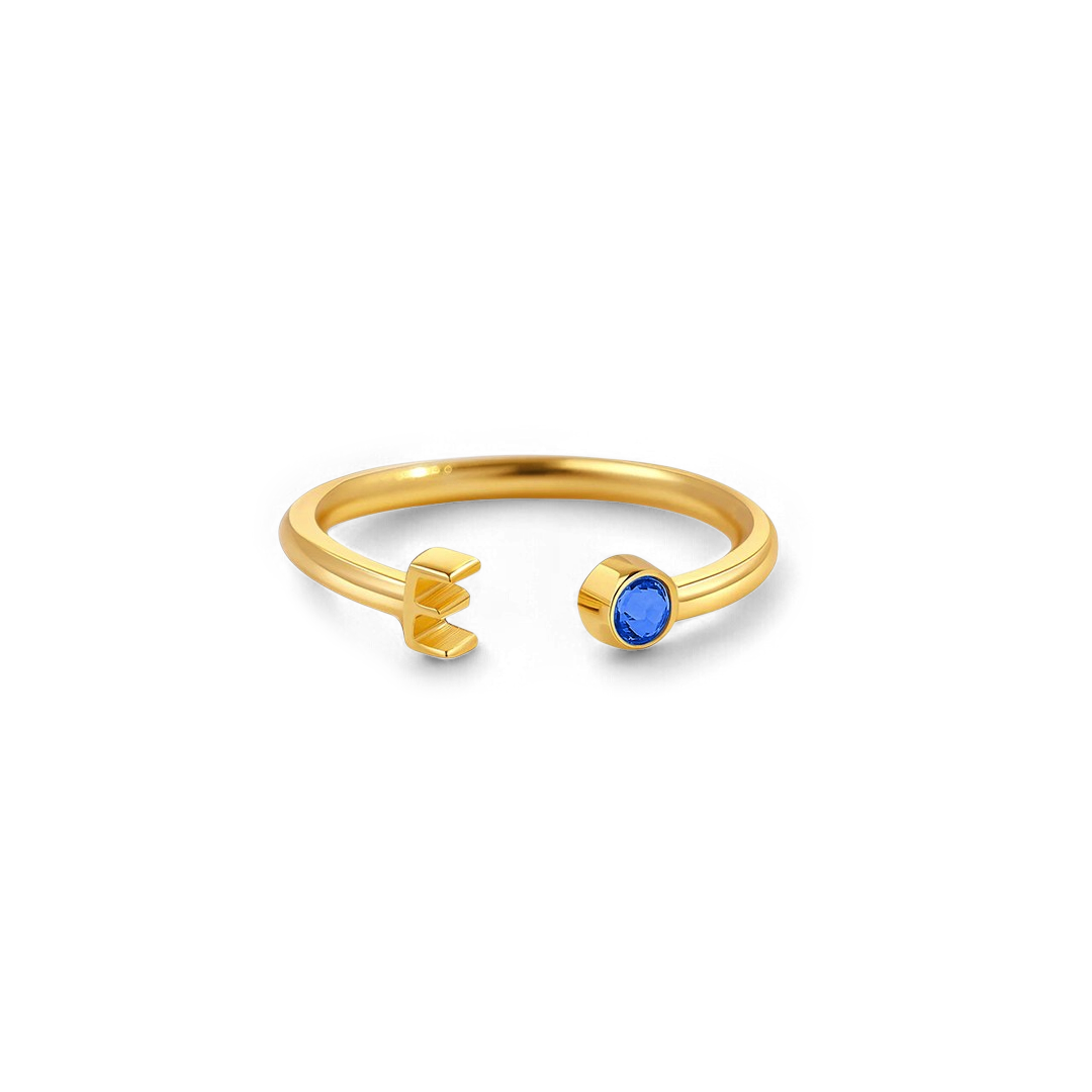 Bague initiale délicate avec pierre de naissance