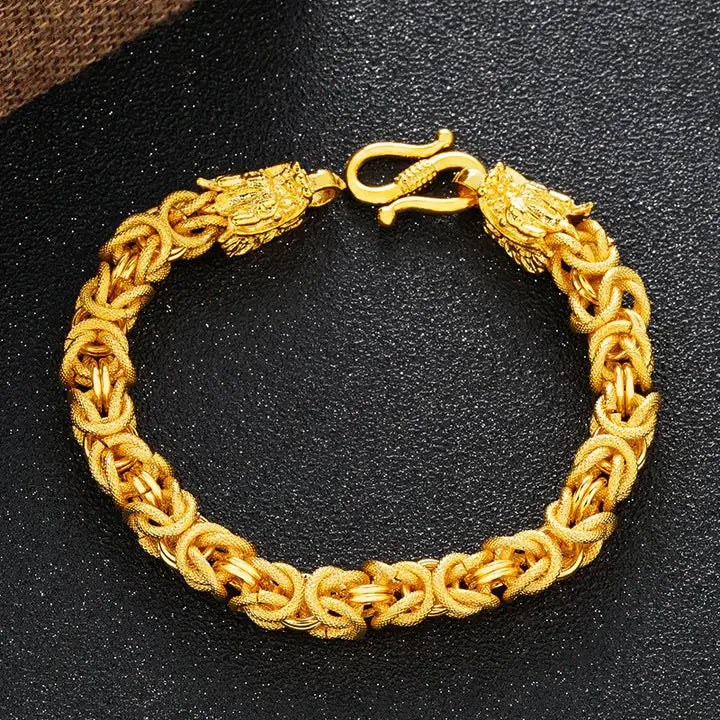 Bracelet Dragon Doré à Deux Têtes – Succès et Fortune