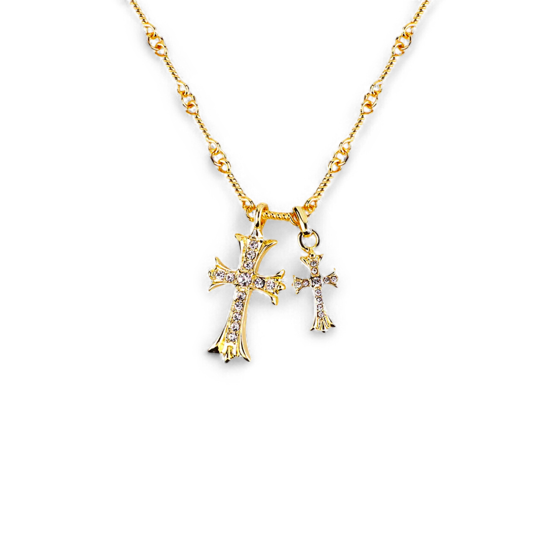 Collier pendentif double croix