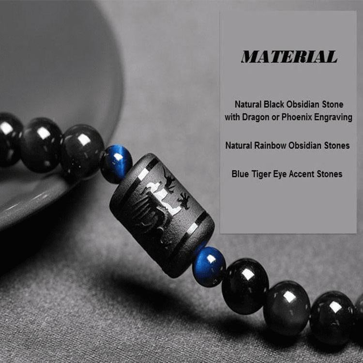 Bracelet en obsidienne Dragon et Phénix - Inspirez l'honnêteté et l'amour éternel