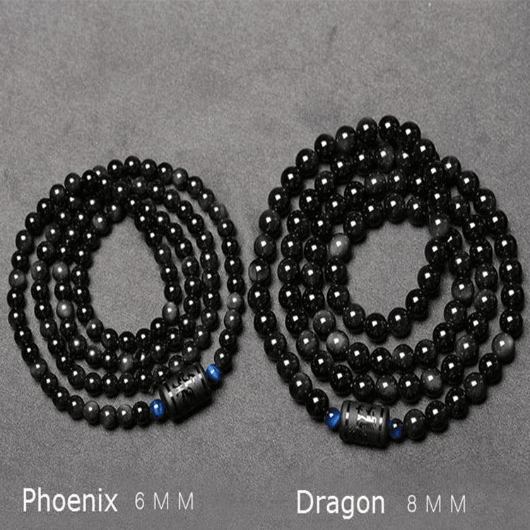 Bracelet en obsidienne Dragon et Phénix - Inspirez l'honnêteté et l'amour éternel