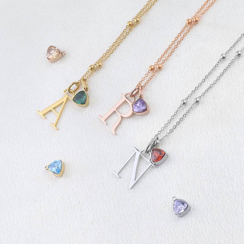 Initial & Birthstone Droplet Necklace