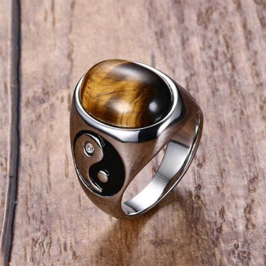 Bague de protection œil de tigre Yin Yang