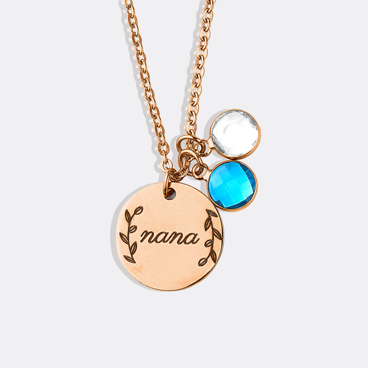 Collier pendentif pierre de naissance gravée avec feuilles