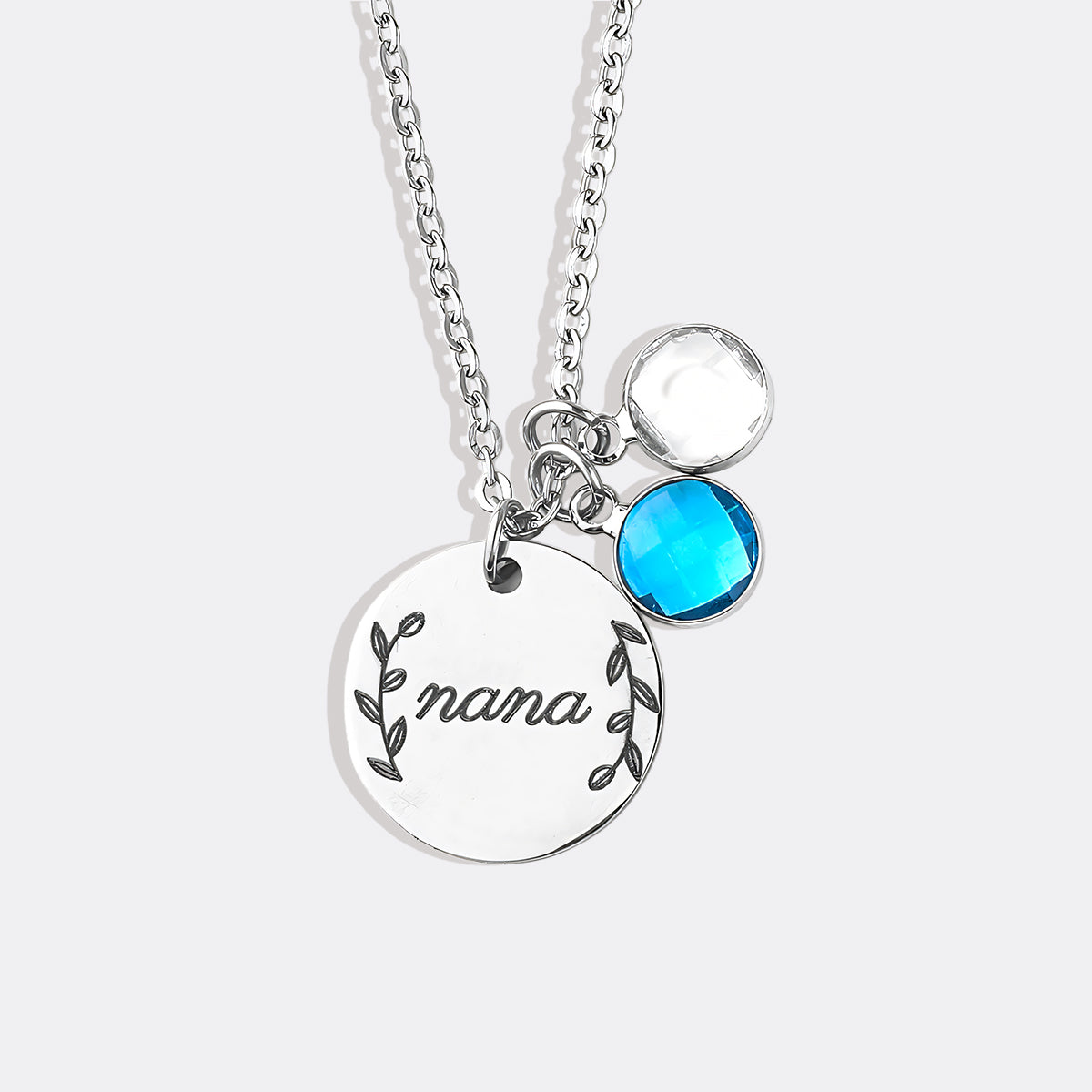 Collier pendentif pierre de naissance gravée avec feuilles