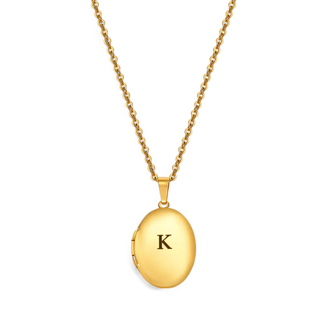 Engraved Oval Photo Locket Necklace
