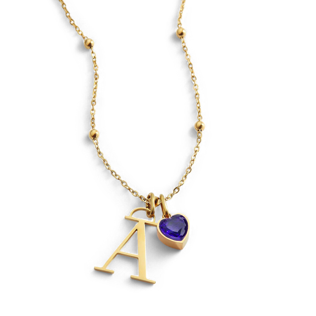 Initial & Birthstone Droplet Necklace
