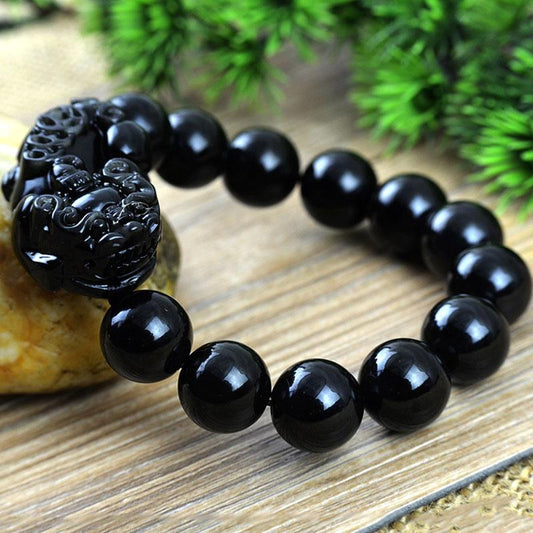 Bracelet Pixiu en obsidienne noire - Protection de la richesse