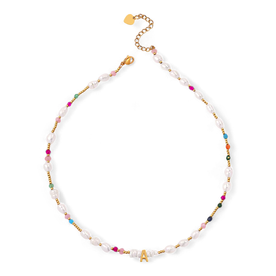 Gemstone and Pearl Initial Necklace