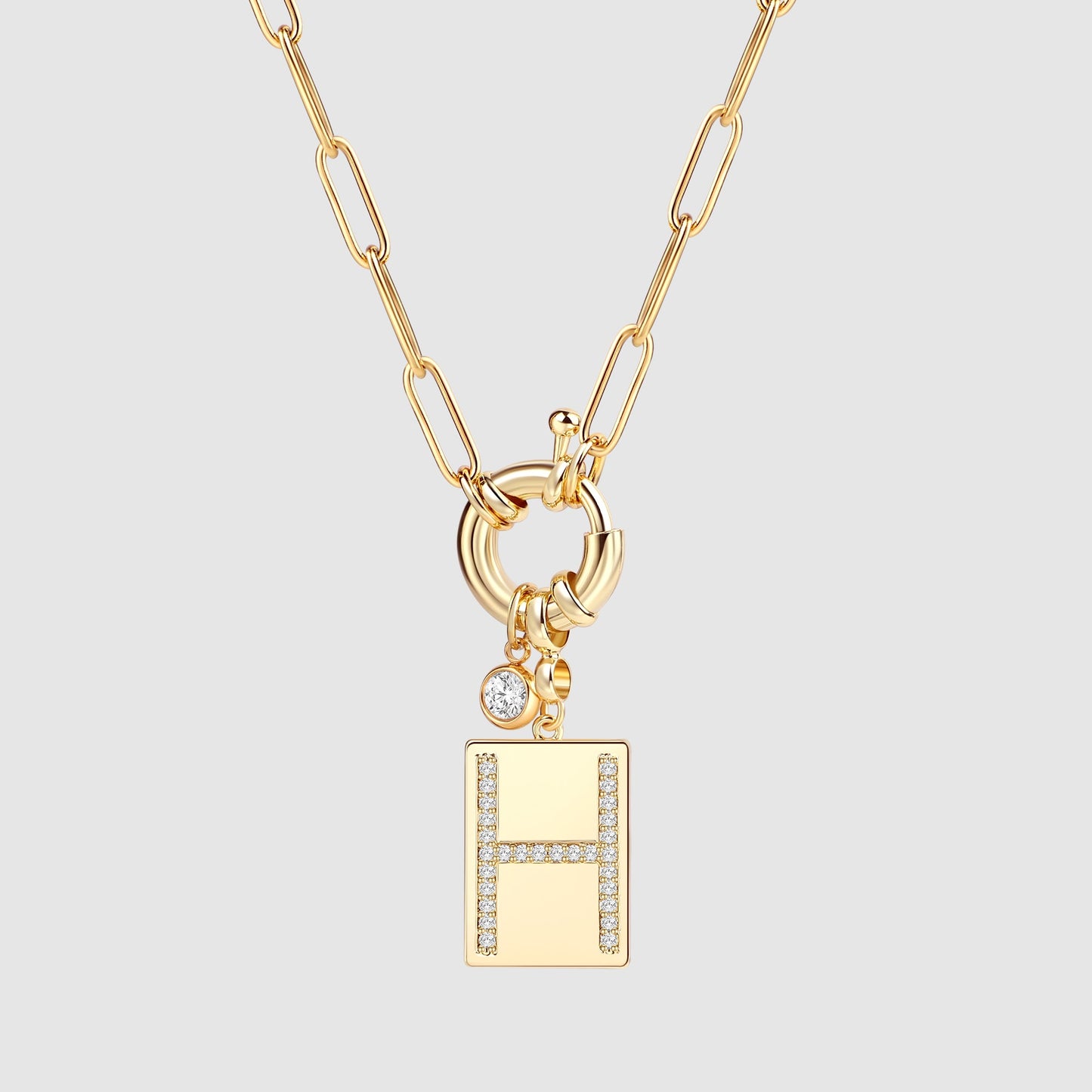 Halskette mit Pavé-Anhänger und Büroklammerkette
