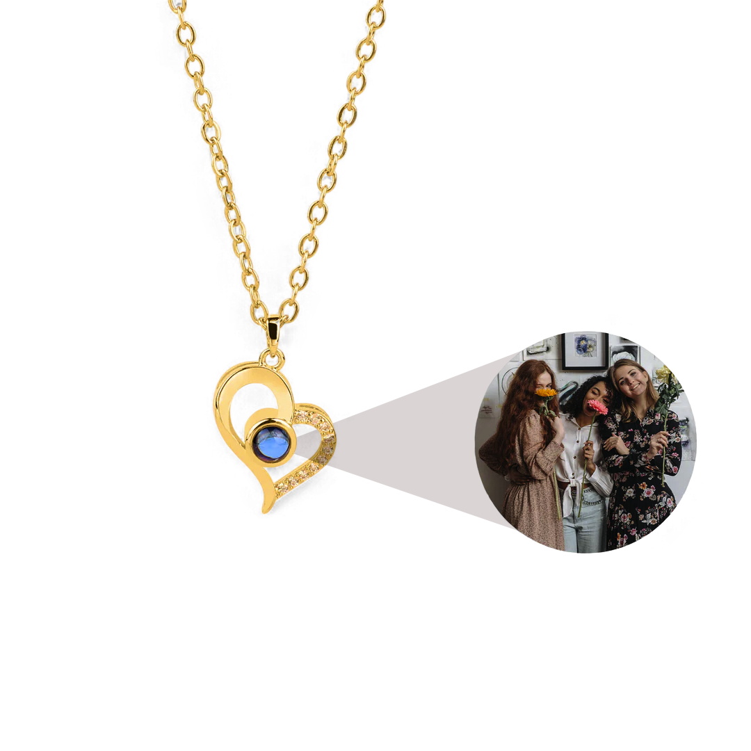 Half Pave Heart Photo Necklace