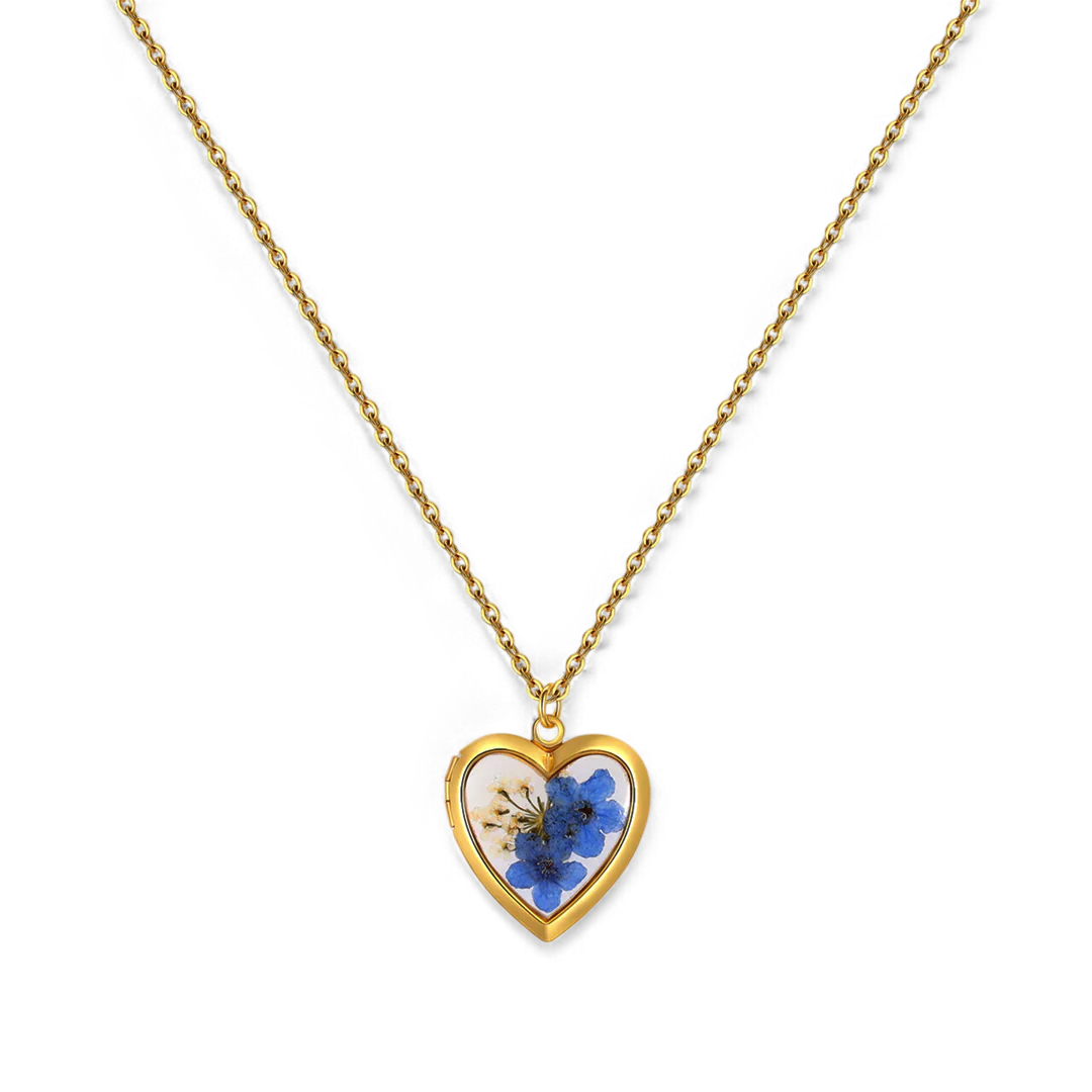 Handmade Pressed Flower Photo Heart Locket