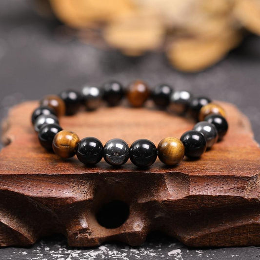 Bracelet Triple Protection - Œil de Tigre, Obsidienne, Hématite