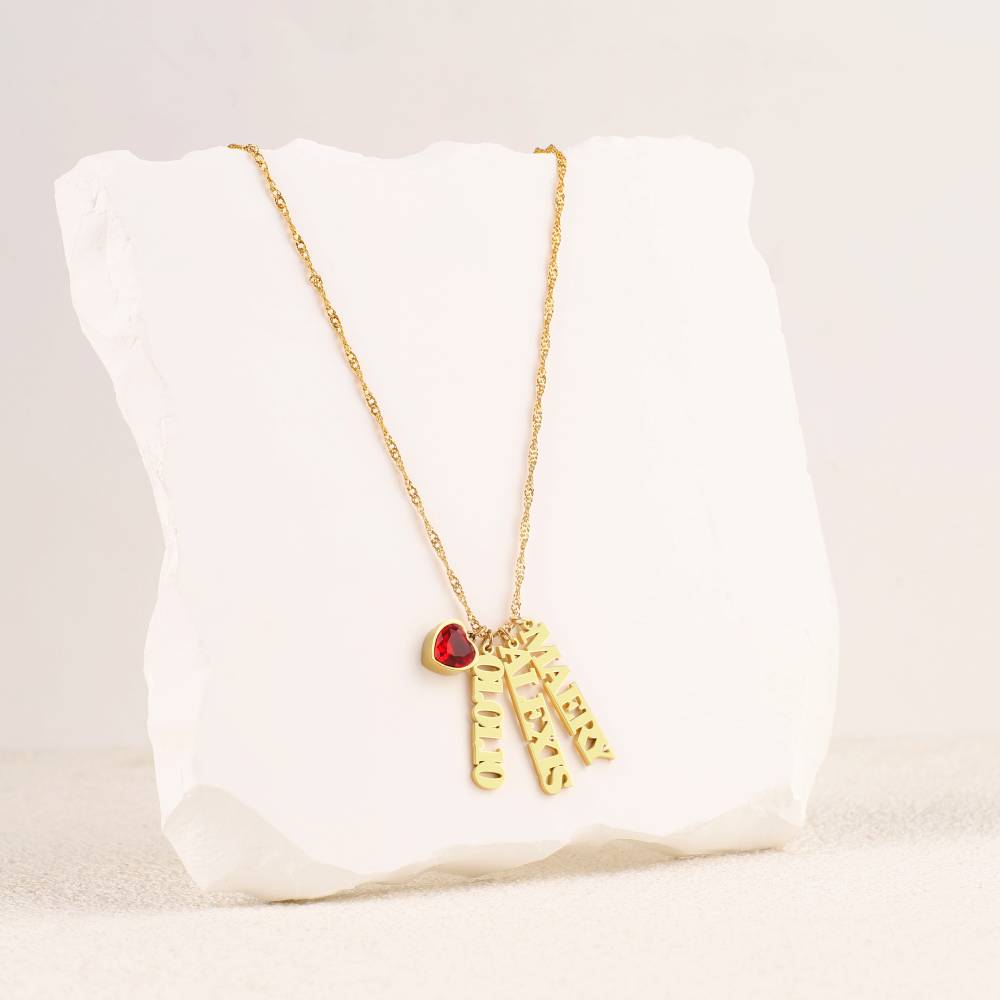 Singapore Chain Name Necklace With Heart Birthstones