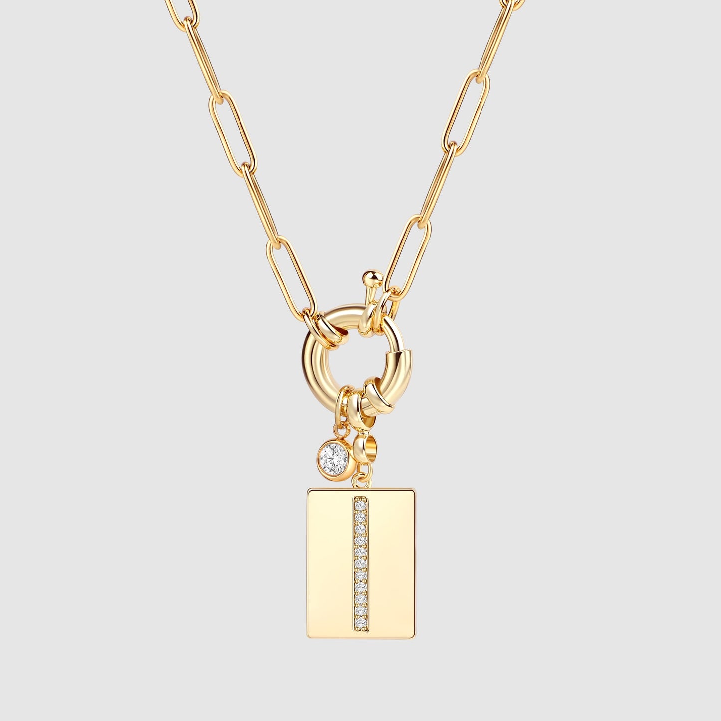 Halskette mit Pavé-Anhänger und Büroklammerkette