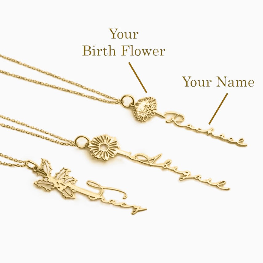 Collier avec nom de fleur de naissance