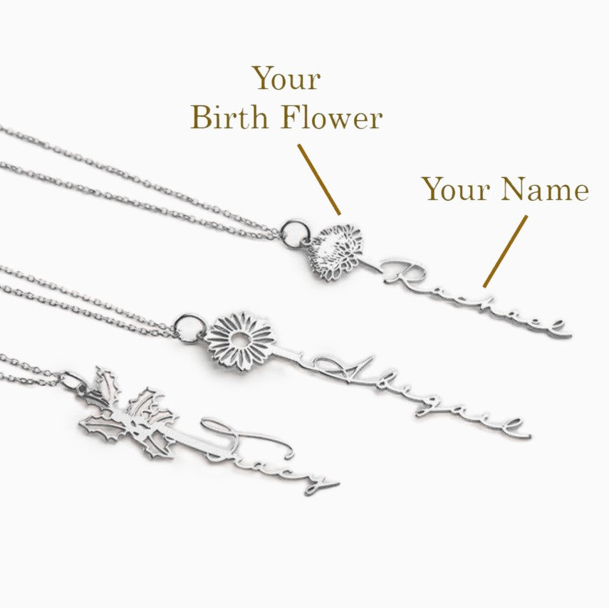 Collier avec nom de fleur de naissance