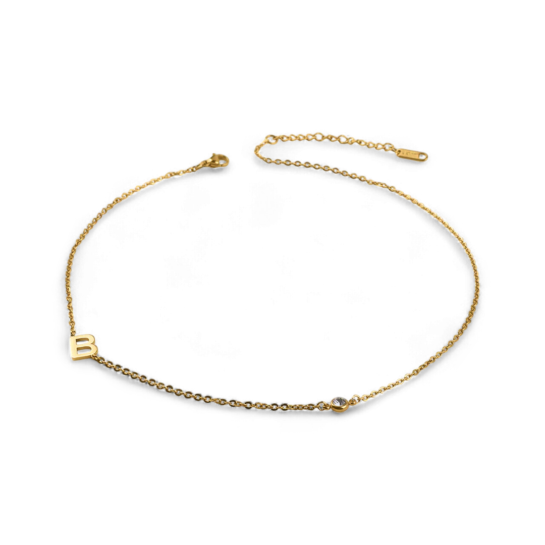 Initial Necklace with Diamond Accent
