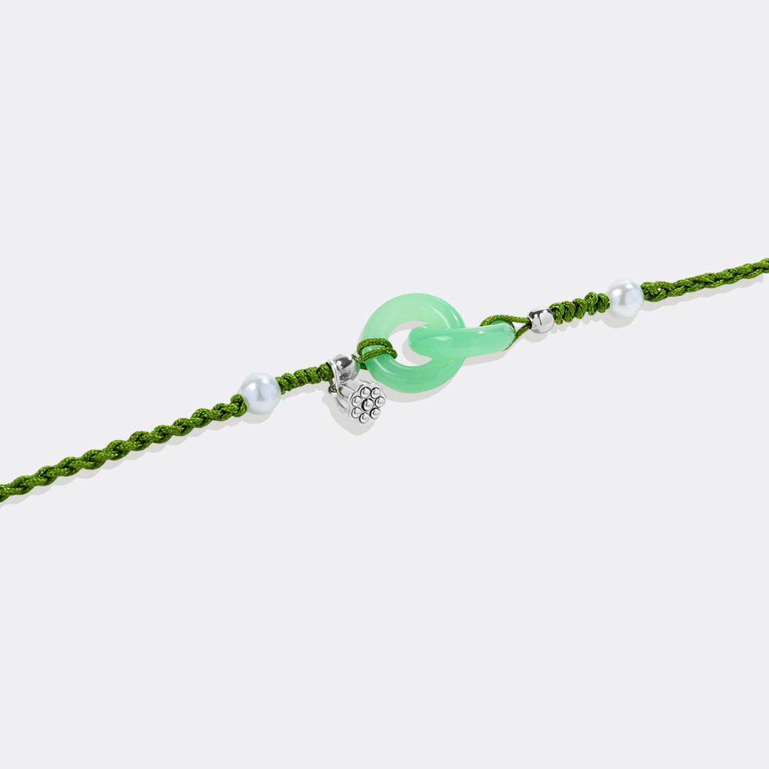 Bracelet de prospérité en perles de jade et lotus