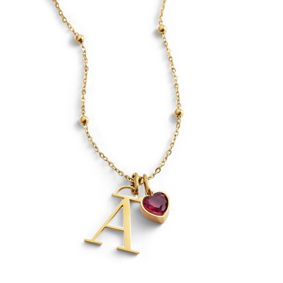 Initial & Birthstone Droplet Necklace