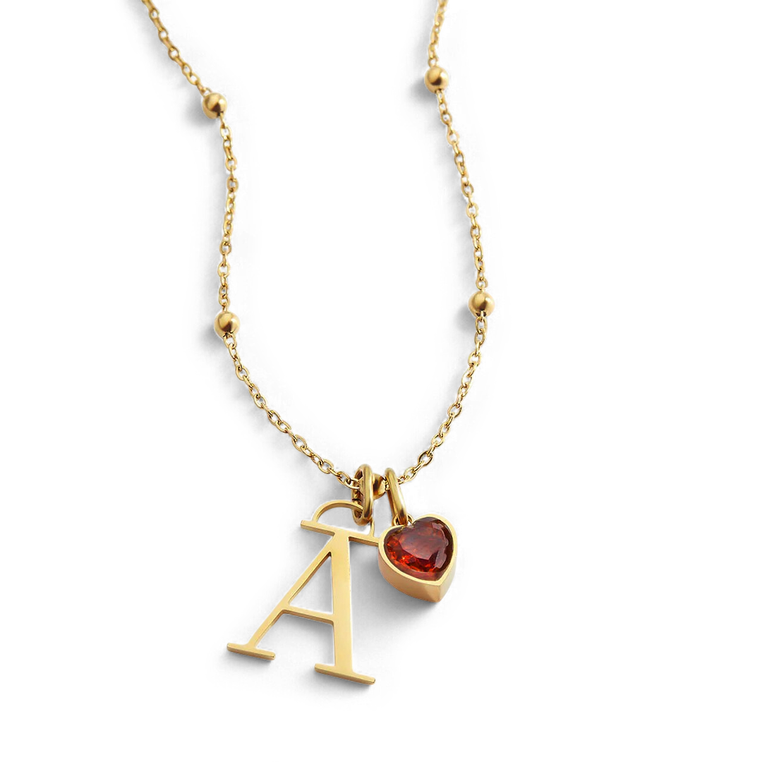 Initial & Birthstone Droplet Necklace