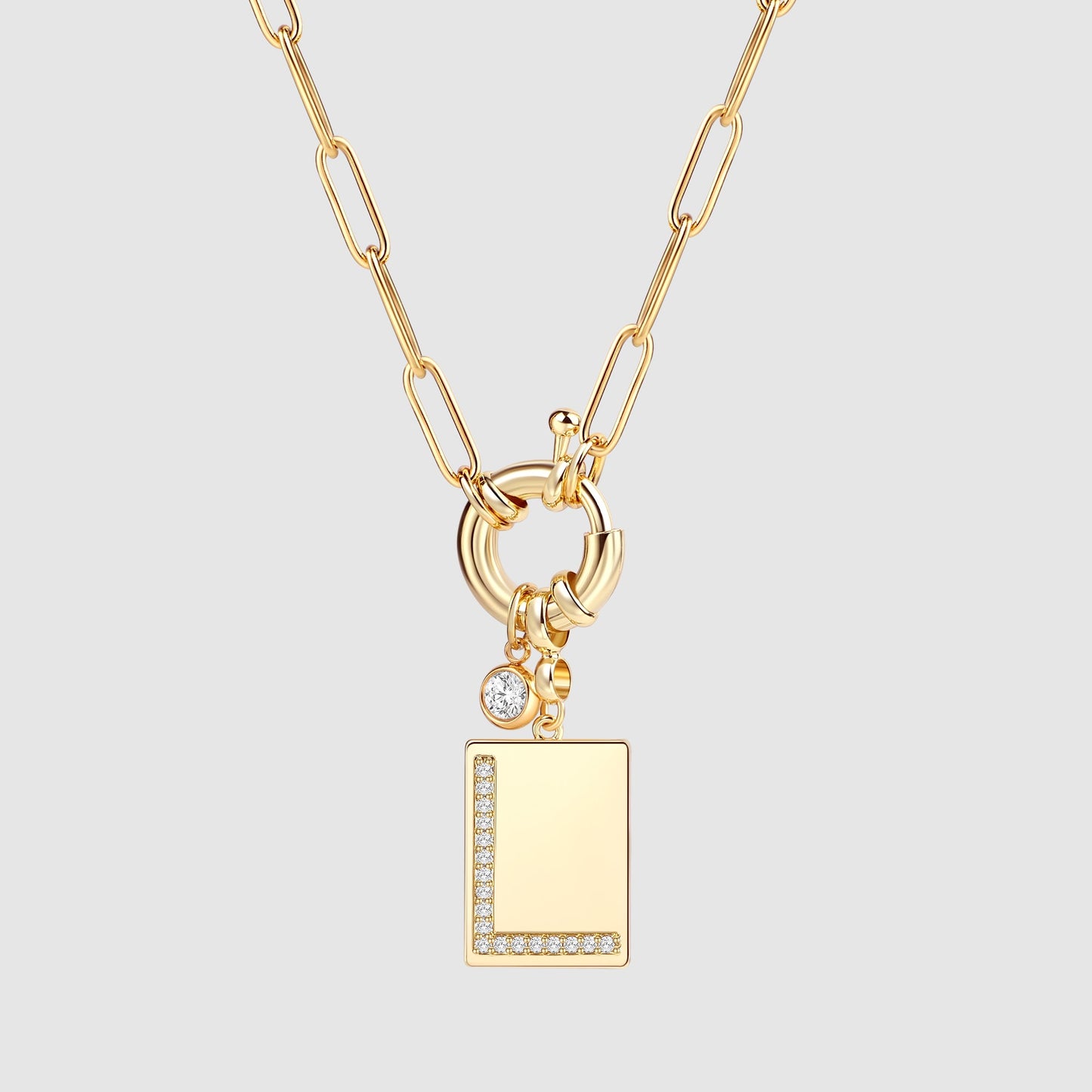 Halskette mit Pavé-Anhänger und Büroklammerkette