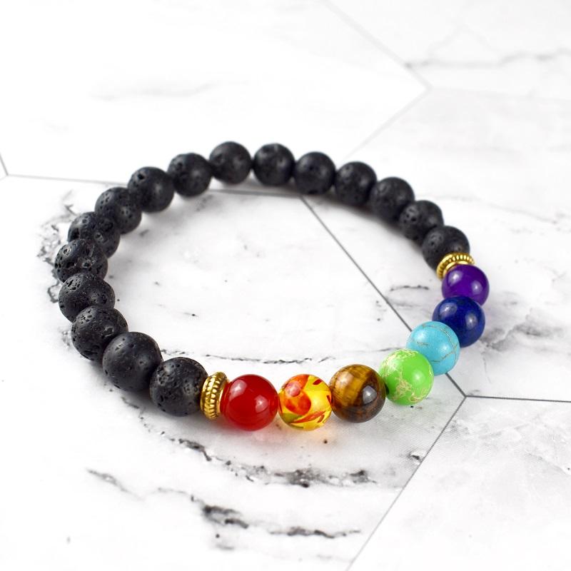 Bracelet en pierre de lave 7 chakras - Diffuseur d'huiles essentielles