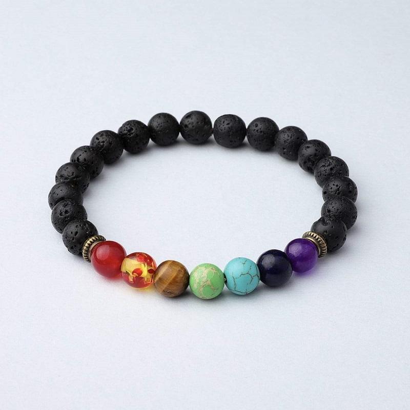 Bracelet en pierre de lave 7 chakras - Diffuseur d'huiles essentielles
