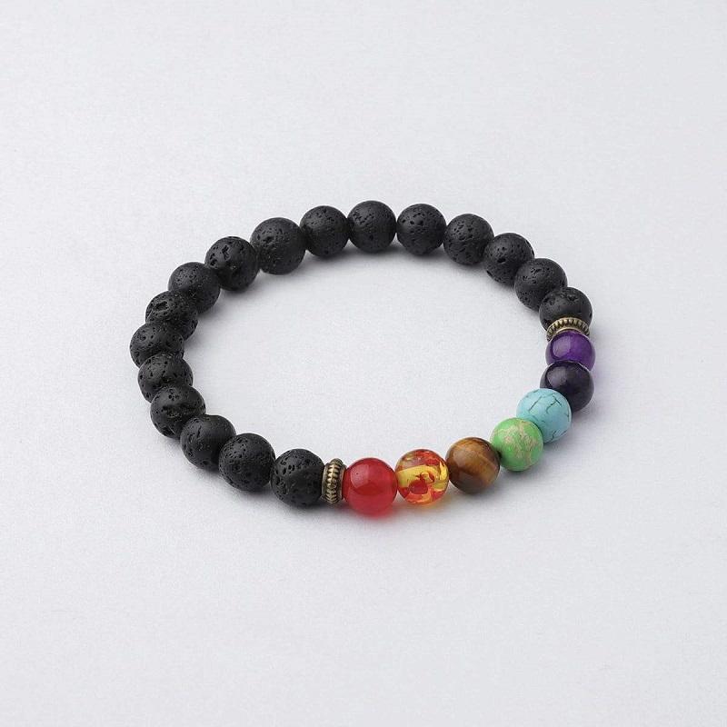 Bracelet en pierre de lave 7 chakras - Diffuseur d'huiles essentielles