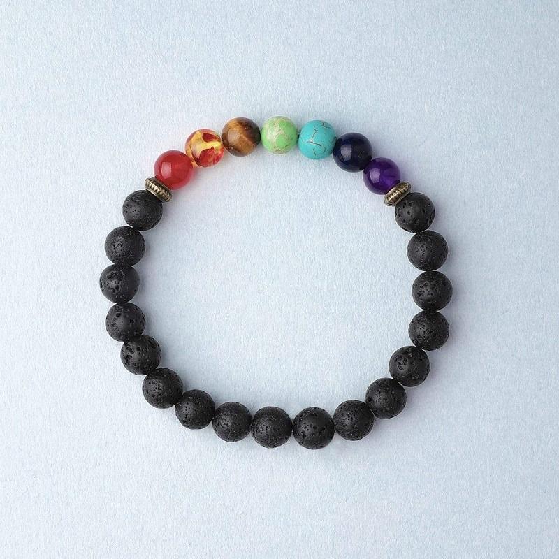 Bracelet en pierre de lave 7 chakras - Diffuseur d'huiles essentielles