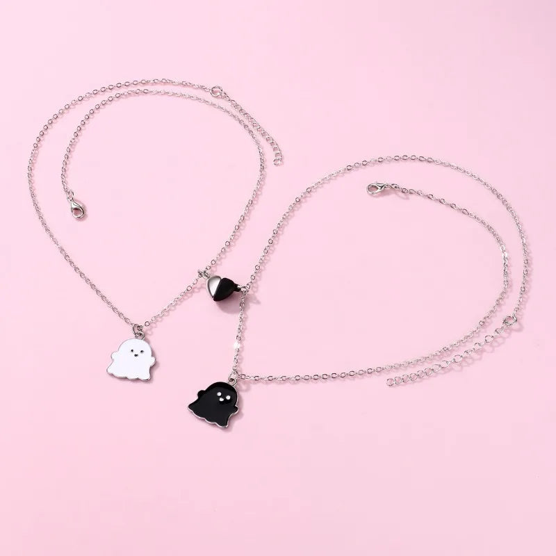 2Pcs/Set Cartoon Ghost Heart Pendant BFF Necklace