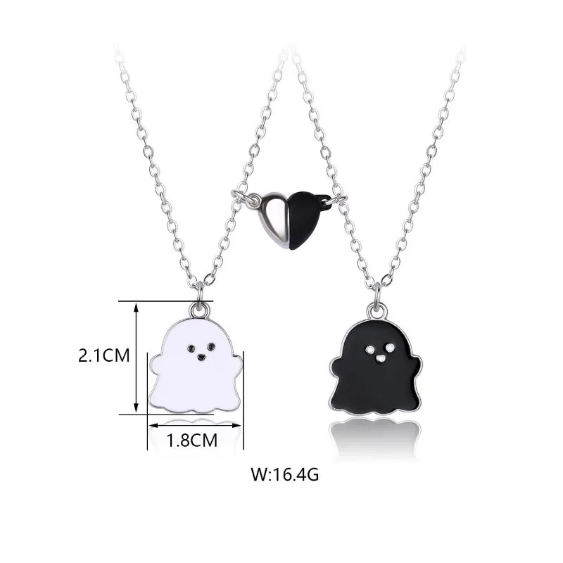 2Pcs/Set Cartoon Ghost Heart Pendant BFF Necklace