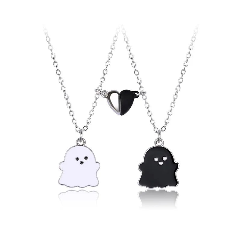 2Pcs/Set Cartoon Ghost Heart Pendant BFF Necklace
