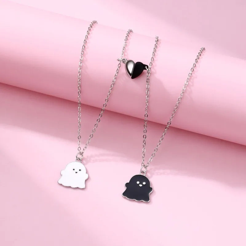 2Pcs/Set Cartoon Ghost Heart Pendant BFF Necklace