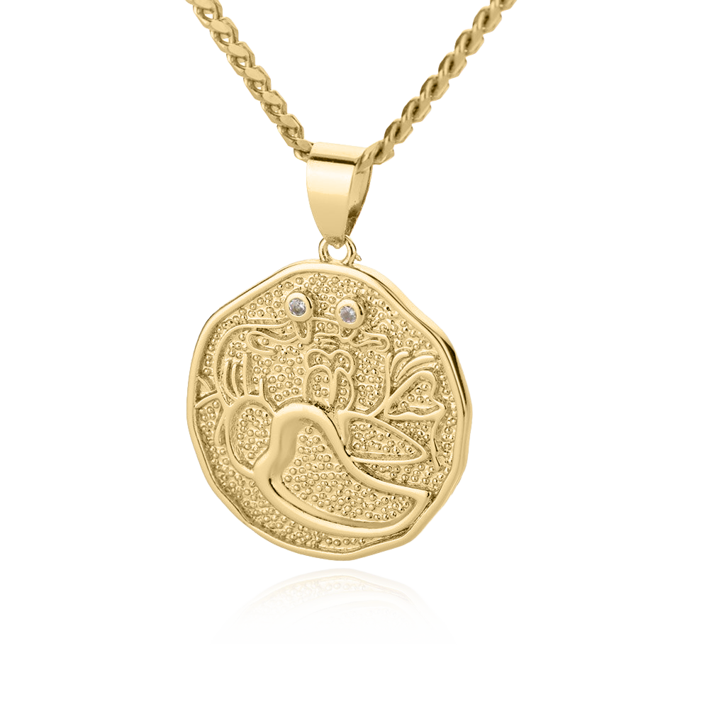 Collier avec pendentif en forme de pièce de monnaie représentant un signe astrologique