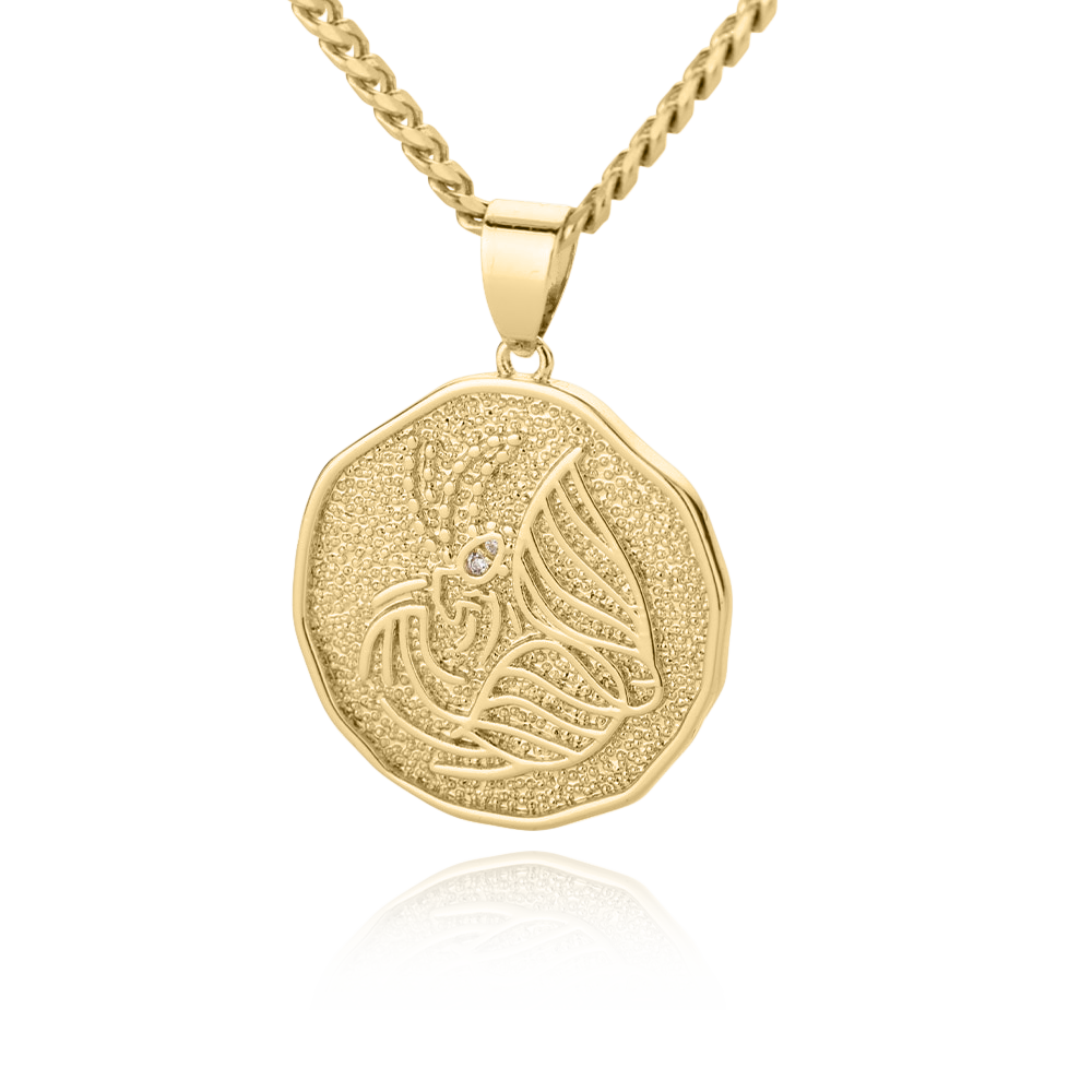 Collier avec pendentif en forme de pièce de monnaie représentant un signe astrologique