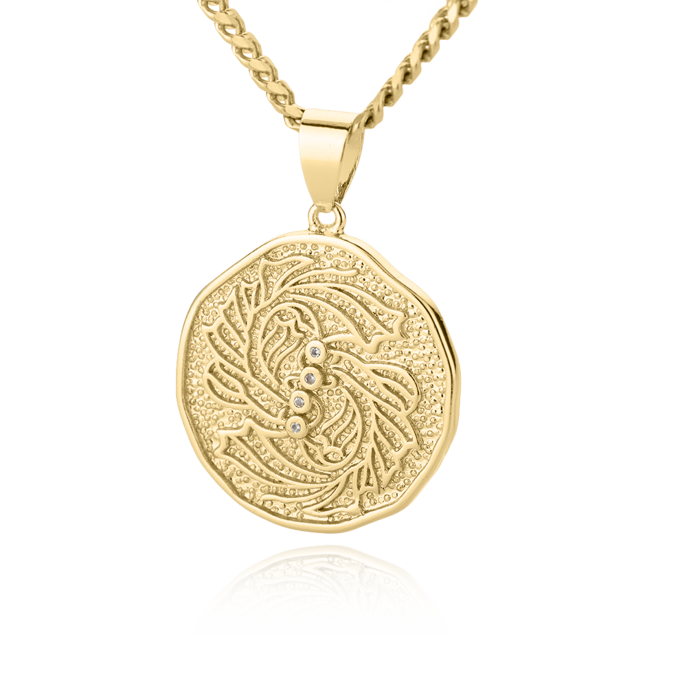 Collier avec pendentif en forme de pièce de monnaie représentant un signe astrologique