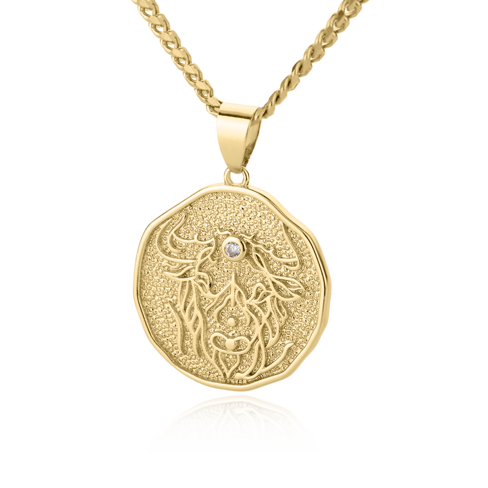 Collier avec pendentif en forme de pièce de monnaie représentant un signe astrologique