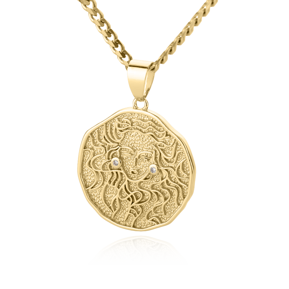 Collier avec pendentif en forme de pièce de monnaie représentant un signe astrologique