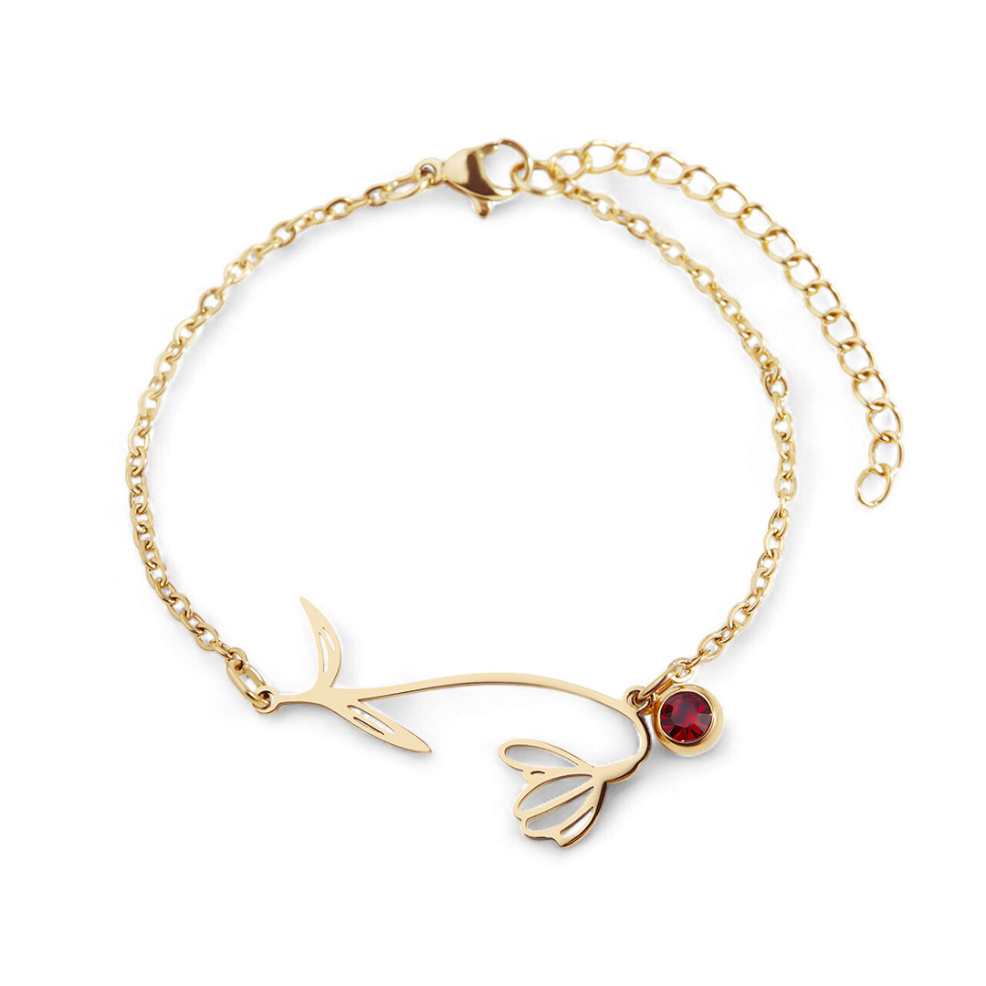 Bracelet délicat avec fleur de naissance et breloque pierre de naissance