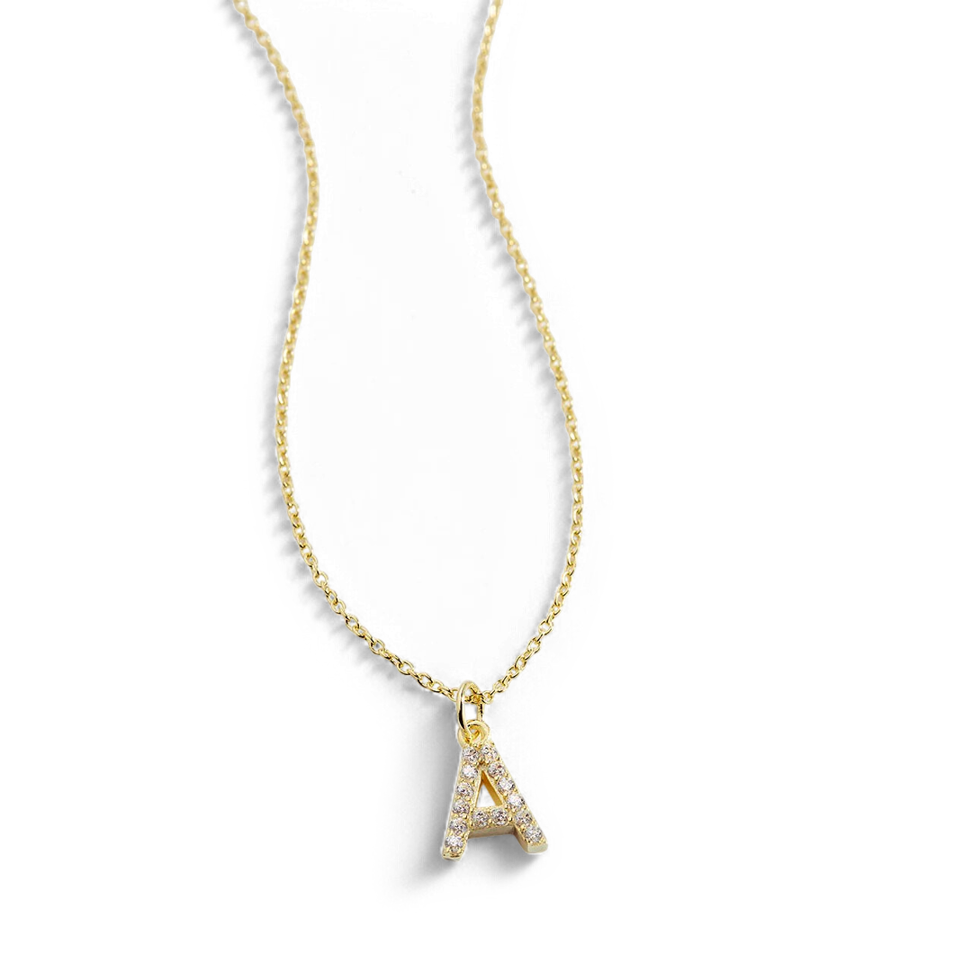 Gold Vermeil Pavé Uppercase Initial Necklace