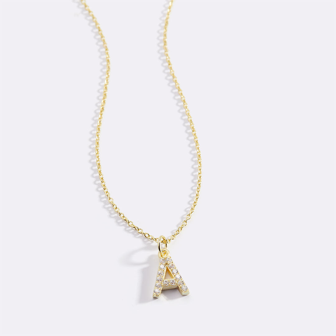 Gold Vermeil Pavé Uppercase Initial Necklace