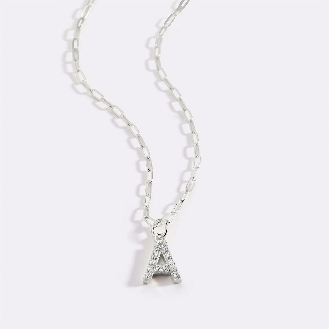 Sterling Silver Pavé Uppercase Initial Necklace