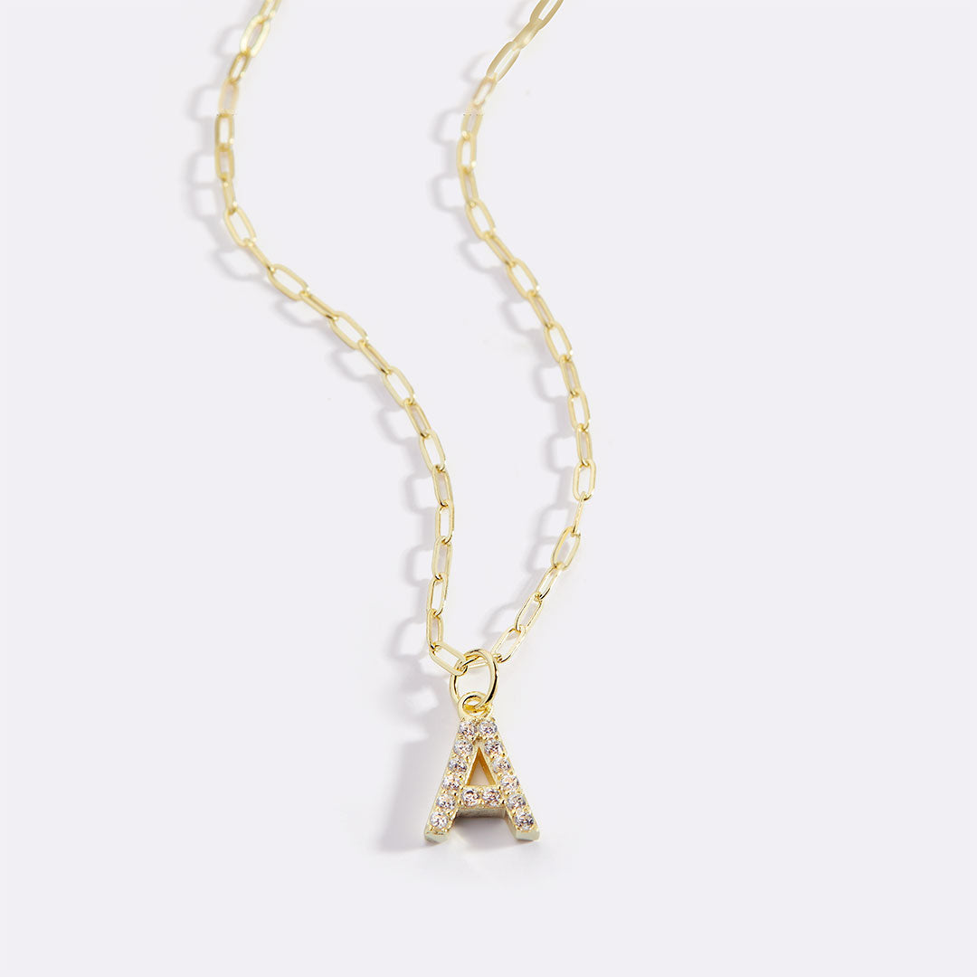 Gold Vermeil Pavé Uppercase Initial Necklace