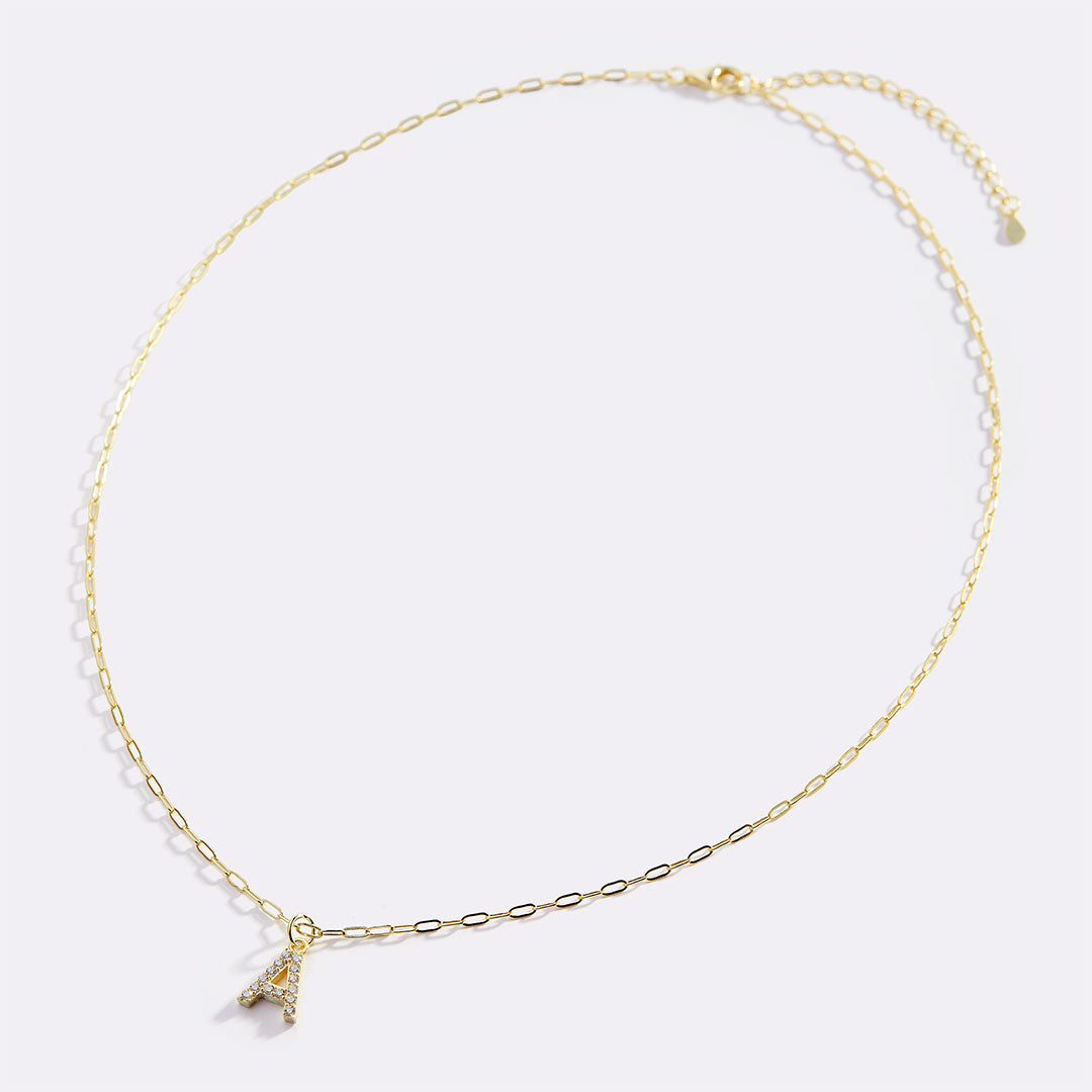 Gold Vermeil Pavé Uppercase Initial Necklace