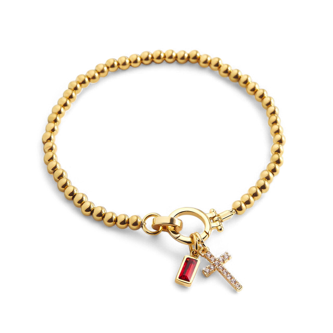 Bracelet à breloques croix avec pierre de naissance